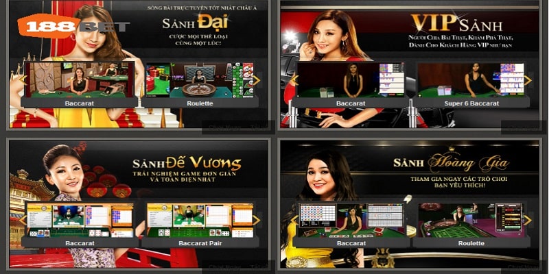 Các sảnh cược phổ biến casino 188bet 