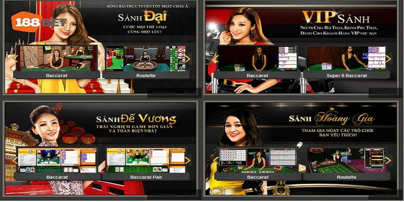 Những sảnh cược tại live casino nhà cái 188bet 